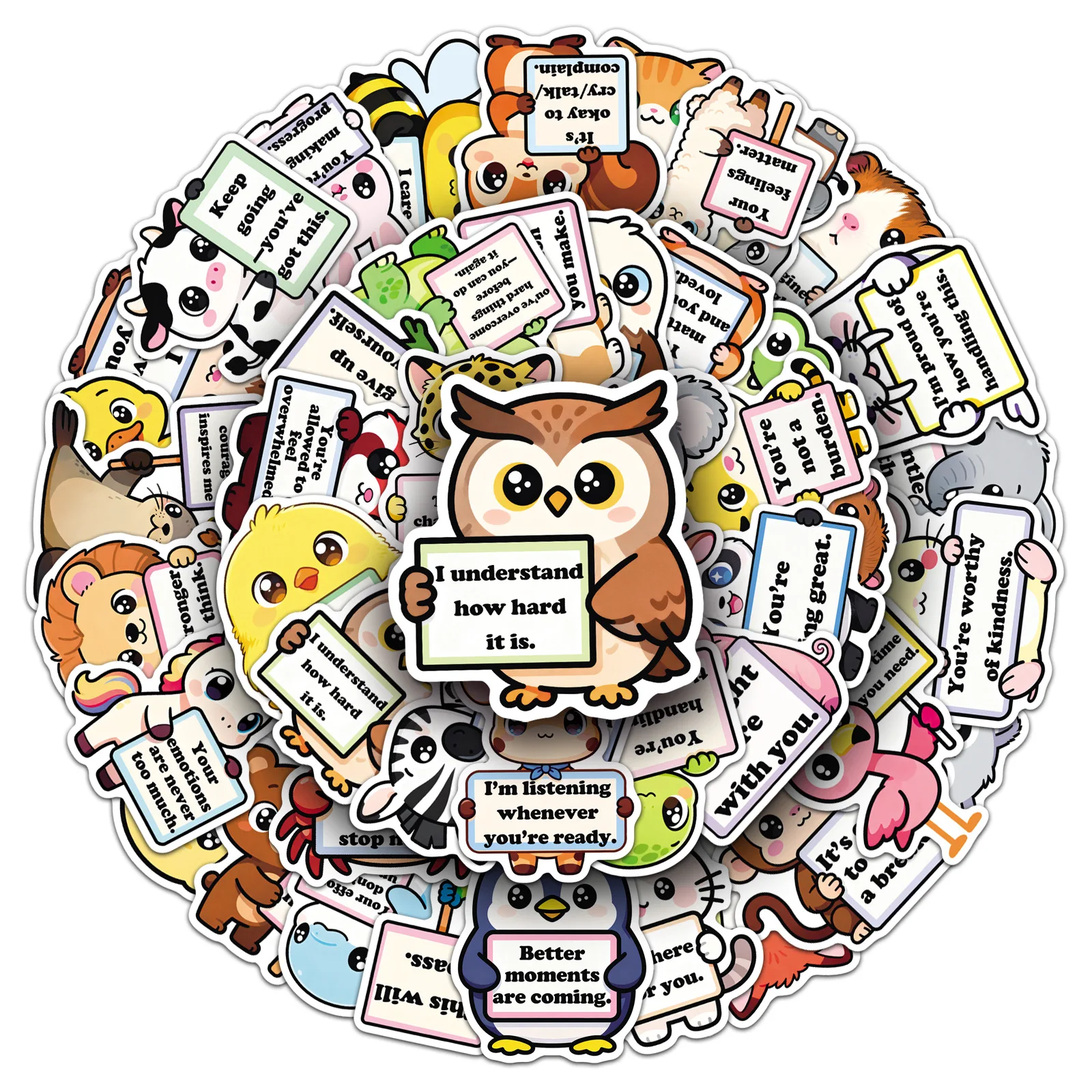 10/50 Uds. Pegatinas de grafiti de soporte emocional de animales energía positiva lemas en inglés calcomanía DIY portátil teléfono taza guitarra chico Juguetes