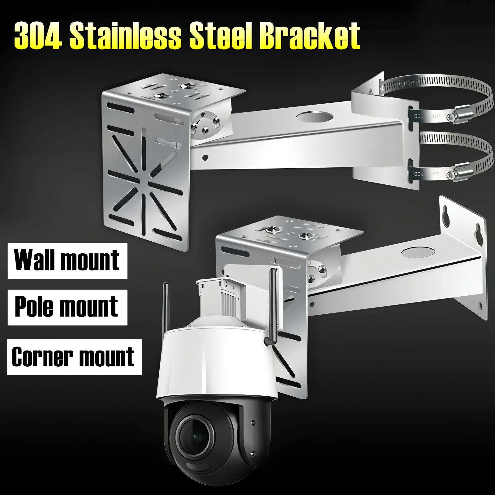 Heavy Duty 304 Stainless Steel Thickened Explosion-proof CCTV Camera Wall/Corner/Pole Mount Bracket for Outdoor PTZ Dome Camera