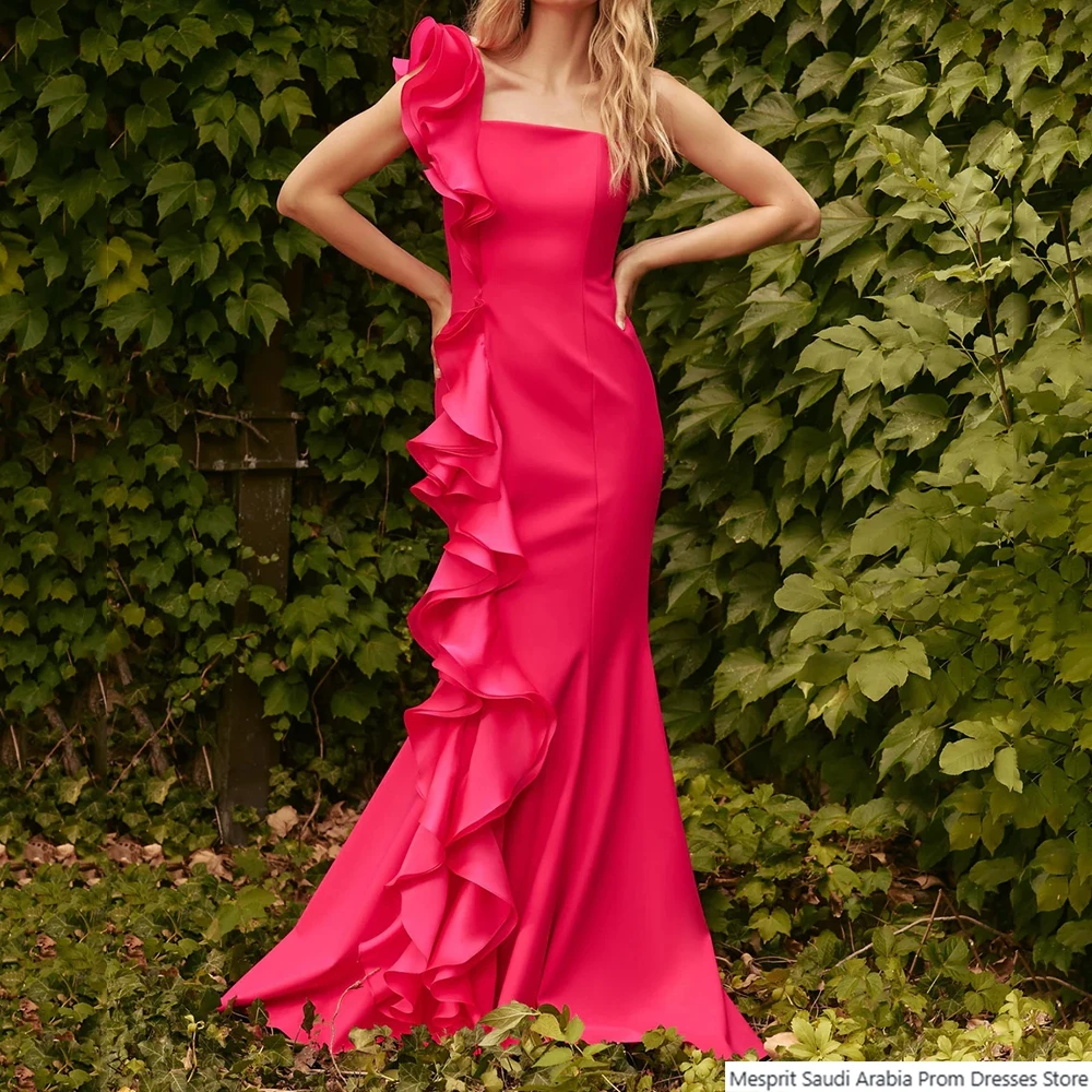 

Mermaid Women's Evening Dresses Floor-length One-shoulder Sleeveless Prom Gown Fashion Ruched Simple Draped Customized Gowns