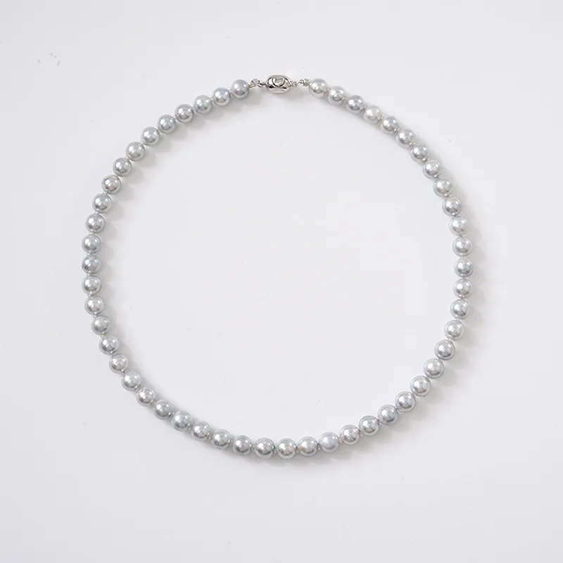 Seawater True Multi Hemp Women-8Mm Round Slightly Flawed Strong Luster Pearl Necklace