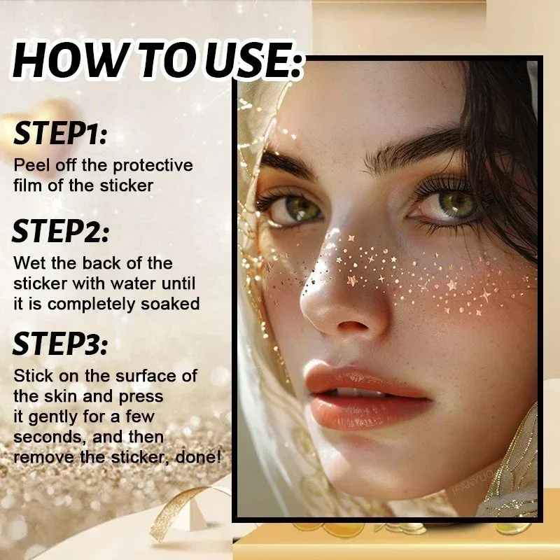 6pcs Hot Stamping Freckles Patches Metallic Radiation Glitter Golden Silver Fake Freckles Temporary Tattoo Stickers Face Makeup view 5