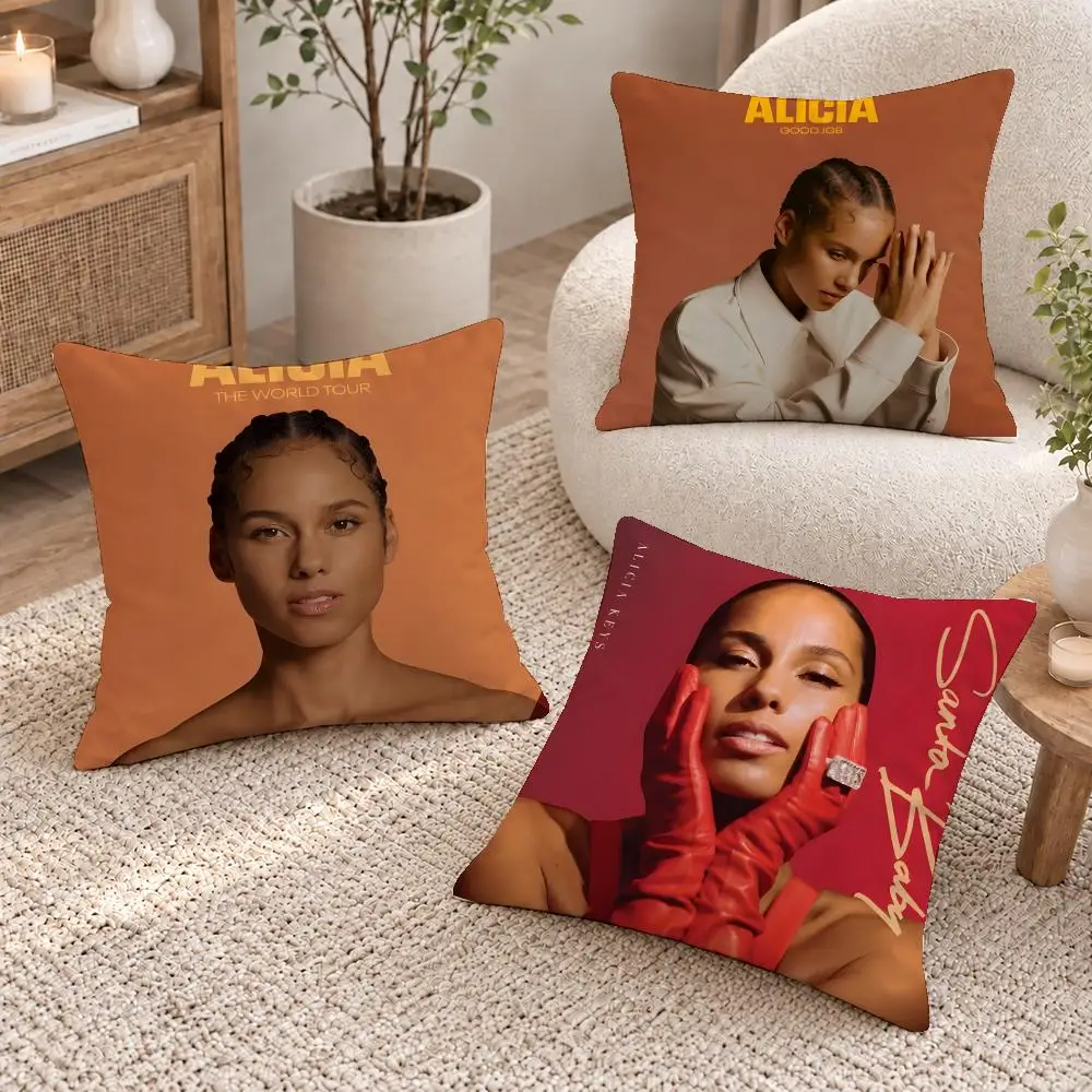 Smooth Singer Alicia Keys Cushion Cover Washable Short Plush Pillowcase, Wrinkle Resistant Cushion Cover for Bedroom Decor Gift