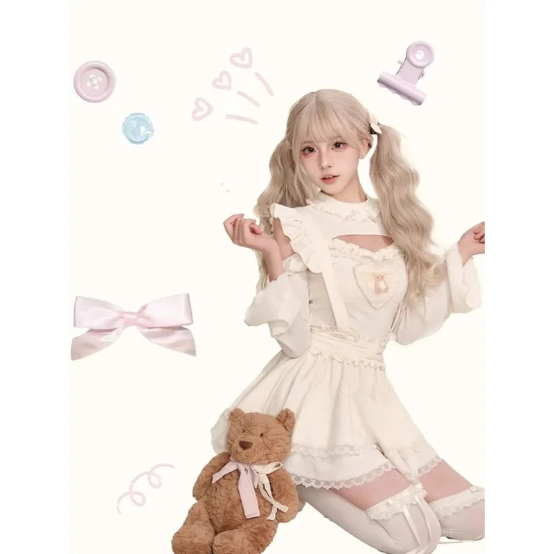 2024 الصيف النمط الياباني Kawaii 2 قطعة فستان البدلة لطيف طباعة سليم الأعلى عالية الخصر الحلو Y2k فستان قصير مجموعة أزياء الحفلات