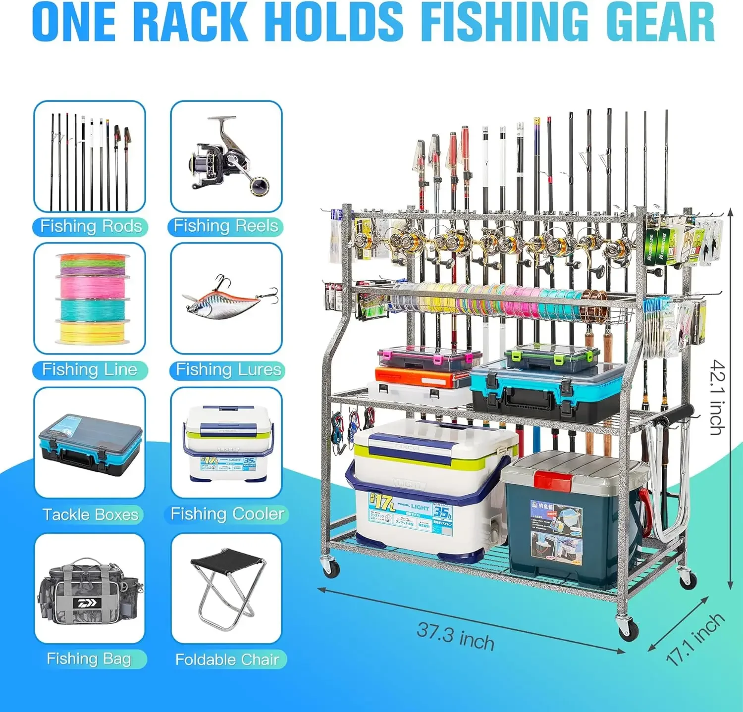 Fishing Rod Holders for Garage, PeBro Fishing Rod Holder for Fishing Rod Tackle Box Reel Storage, Premium