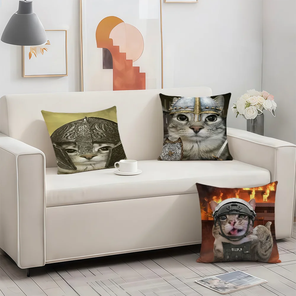 Soldier Cat Meme Funny cushion cover Birthday Anniversary Gifts Double Sided Printed Zipper Cushion Cover Soft Skin Bedding