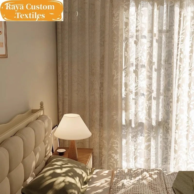 

Custom Size！！Moon Branch Shadow Hollow Light Luxury High-end Sunshade French Romantic Curtains for Living Dining Room Bedroom
