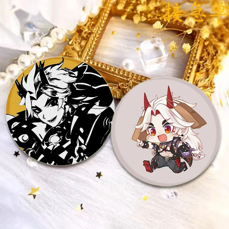 Genshin Impact HD Print Brooches Game Anime Badge Cartoon Figure Arataki Itto Round Display Lapel Pins Jewelry Gift Accessory