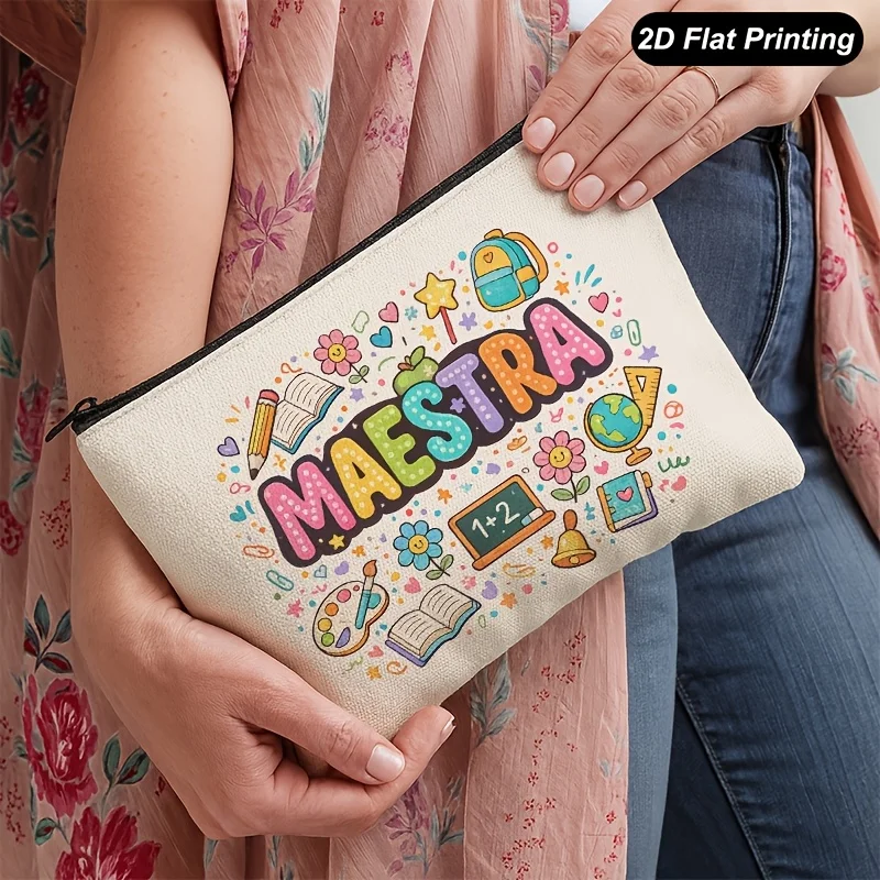 1pc Teacher Quote Makeup Pouch for Women, Gift Bags for Her, Double-Sided Printed Cosmetic Zipper Travel Toiletry Bag for Women