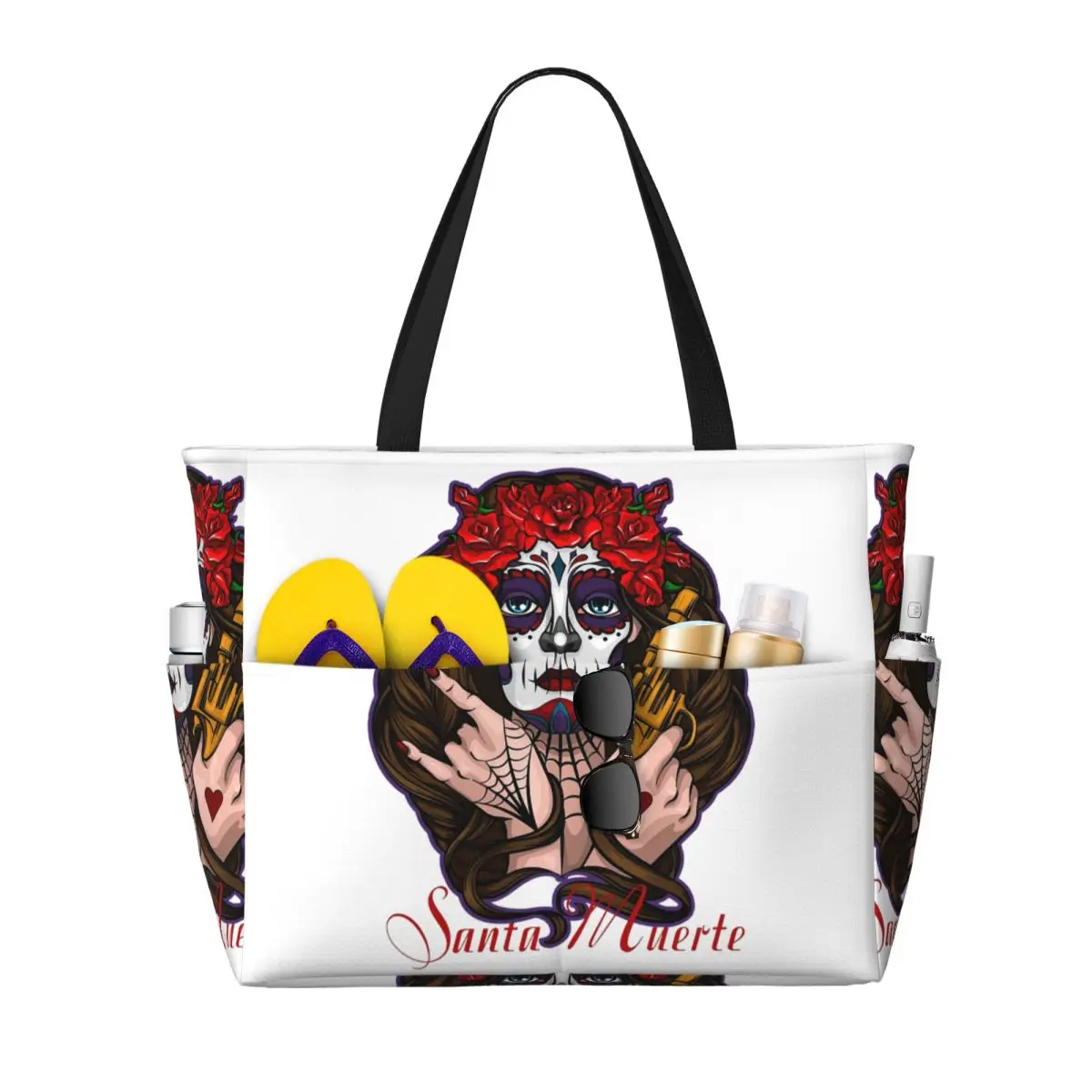 

Santa Muerte Saint Death Goth Mexican Muertos Skull Beach Tote Bag Sport Gym Duffle Large Tote Bag Women Travel Bag Fitness bag