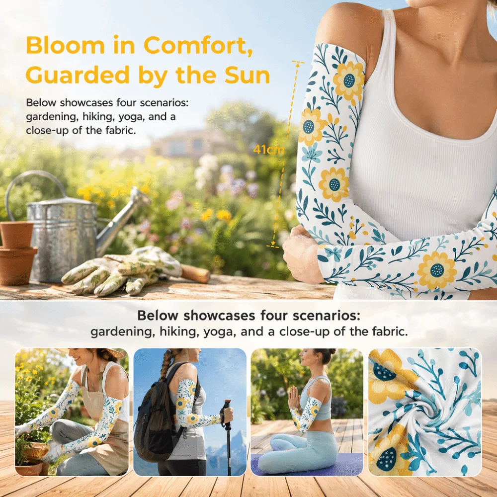 Portable UPF 50+ Gardening Sleeves Breathable Quick-Dry Cooling Sleeves Stretchable UV Protection Sleeves Hiking