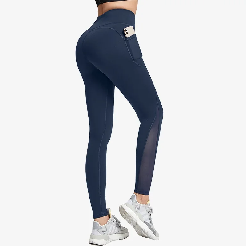 High Waist Comfortable Yoga Trousers Pants with Pockets Mesh Naked Yoga Tights Women Female Fitness Gym Sports Workout Leggings