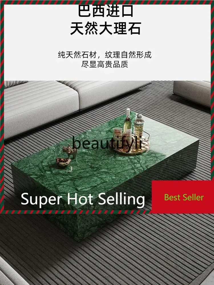 

Living room modern simple square imported natural Indian green marble coffee table G1218