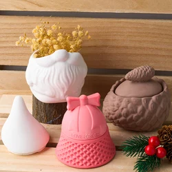 Christmas Candle Jar Silicone Mold Santa Claus Bow Bell Storage Box Making DIY Plaster Epoxy Resin Flowerpot Craft Casting Mould