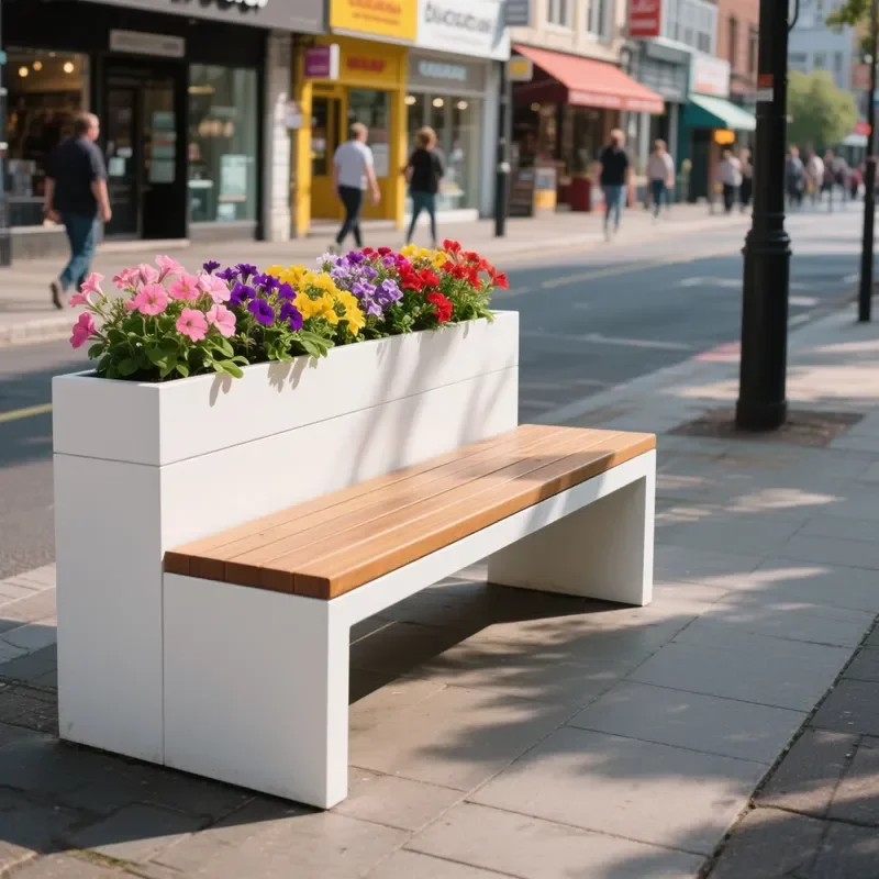 Modern Outdoor Terrace Seat Planting Box Floor Boughpot Stainless Steel Eco-friendly Flower Rest Bench Courtyard Garden