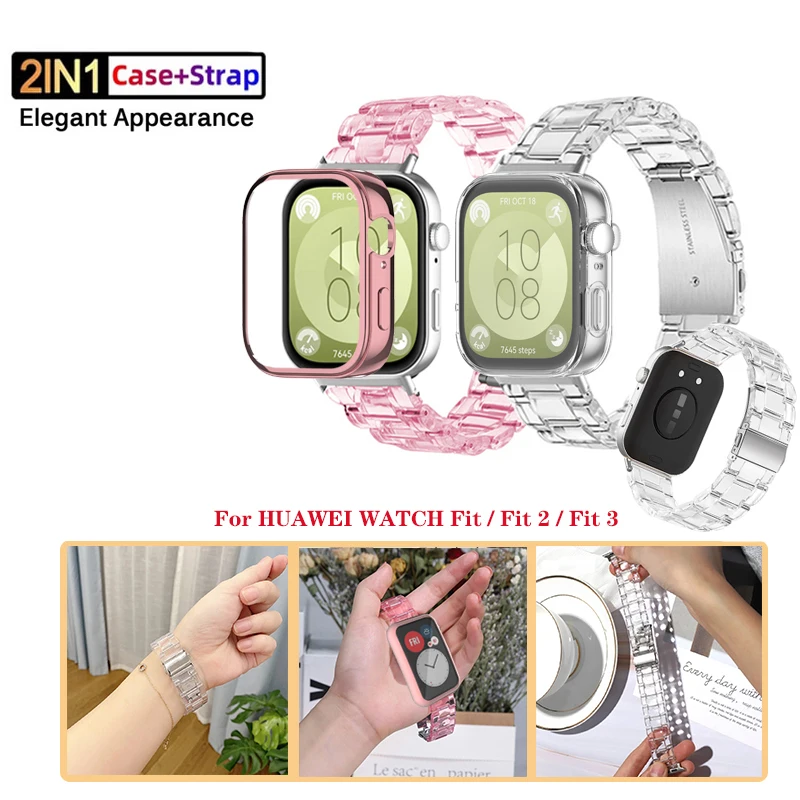 2 IN 1 Protector Case + Transparent Resin Strap For Huawei Watch Fit 2 3 / Fit New / Fit2 / Fit3