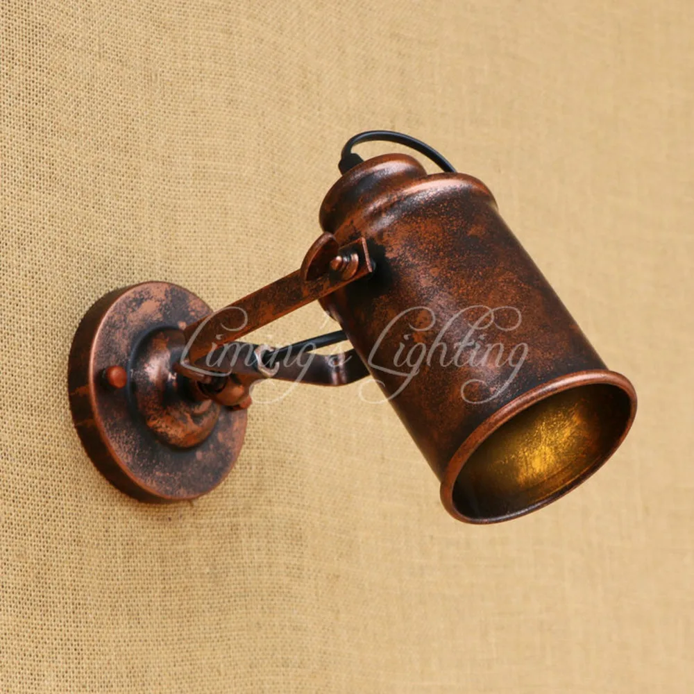 레트로 로프트 스타일 회전 철 LED 벽 돌출 침대 옆 스팟 트랙 램프, 산업 빈티지 벽 전등 실내 조명 