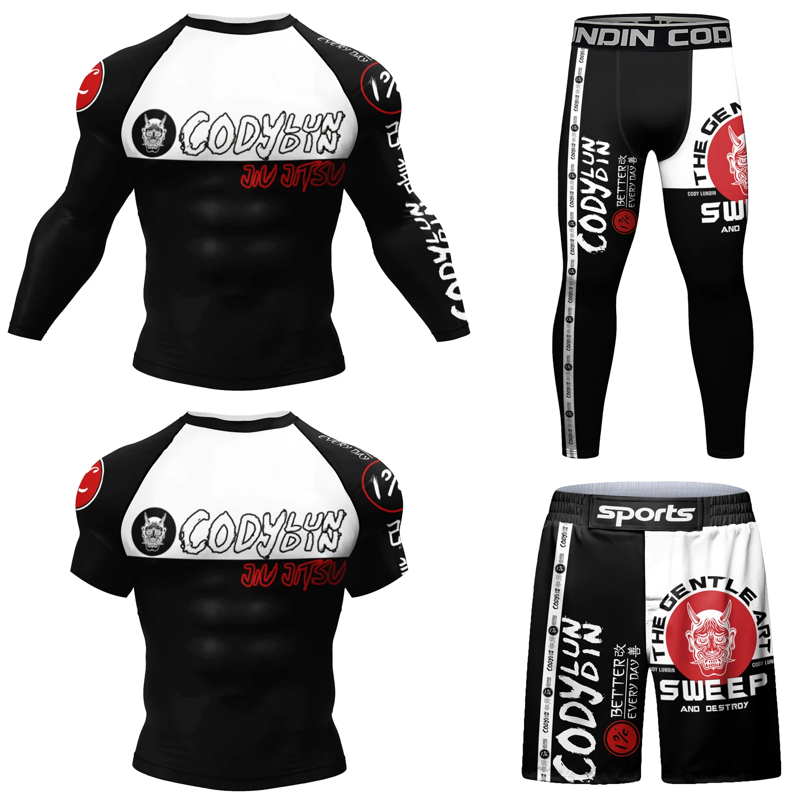 New Arrival Popular Hot Pattern MMA BJJ Rash Guard Tight Exercise Jogging T-Shirts+Pants 3D Print Compression Boxing Tracksuit