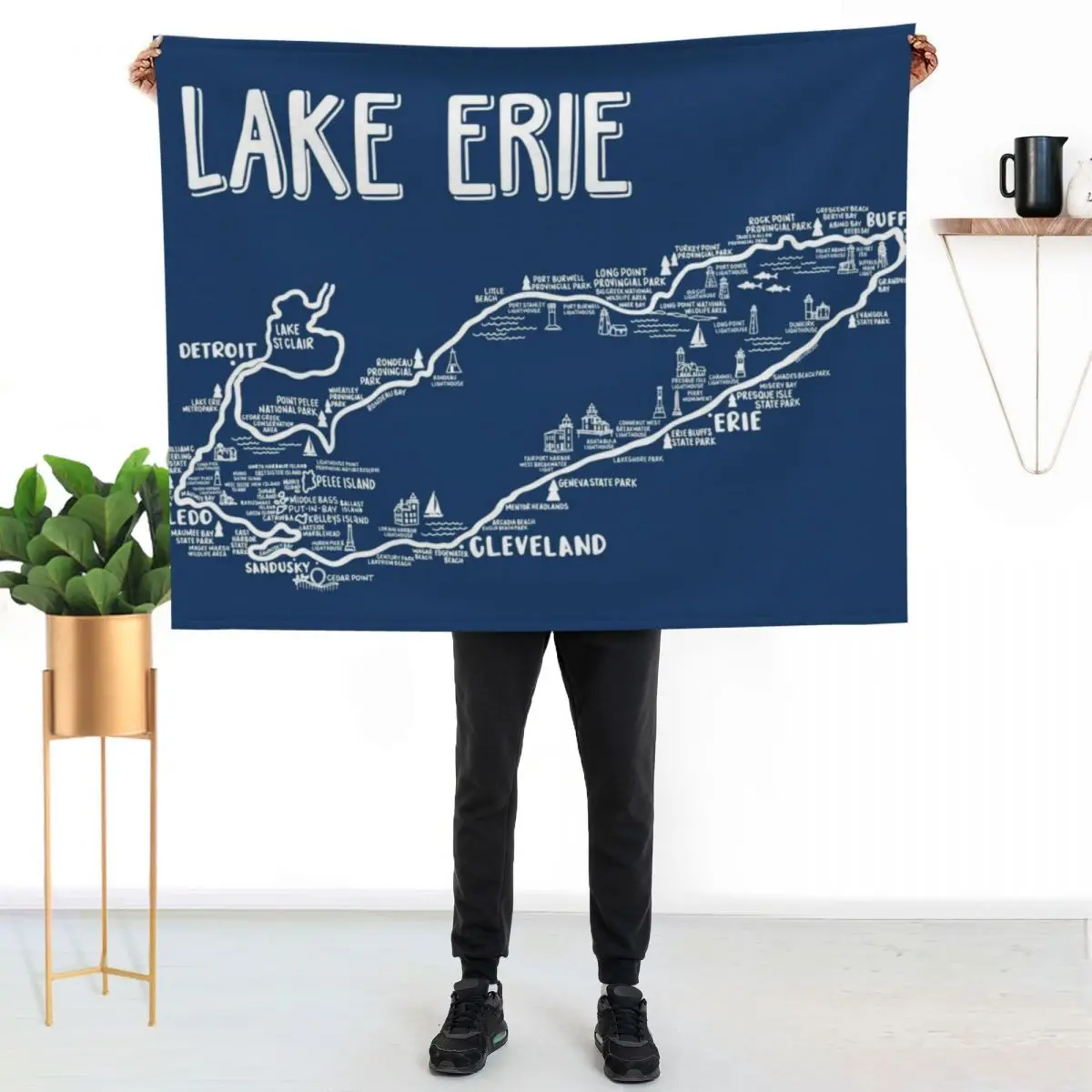 

Lake Erie Map Throw Blanket Thin Soft Blanket for Summer Night Sleeping
