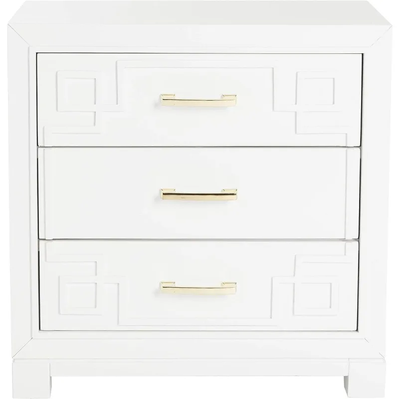 Home Collection Raina White 3-Drawer Greek Key Nightstand