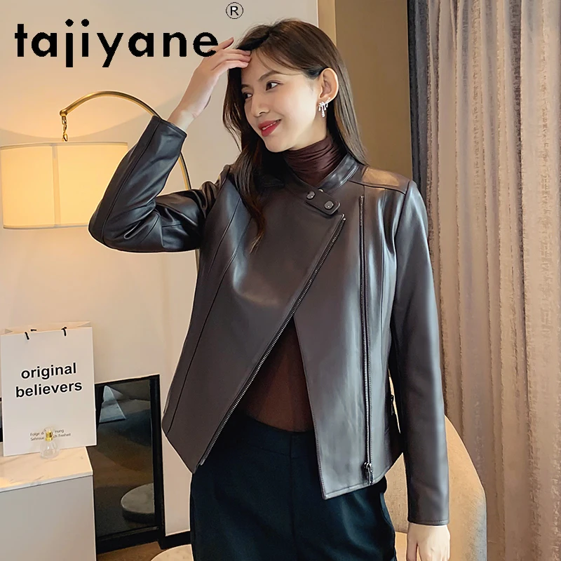 

Tajiyane Pure Real Leather Jacket Women Fashion Short 100% Genuine Sheepskin Coat Elegant Round-neck Womens Clothing Chaquetas