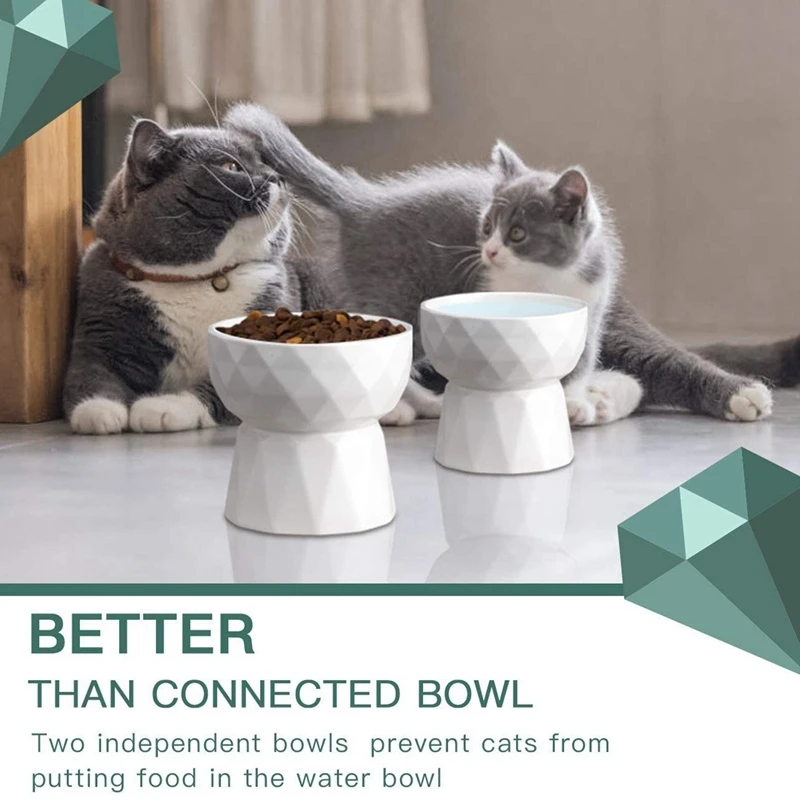 Cat Bowls,Ceramic Cat Bowls Anti Vomiting,Raised-Cat Food And Water Bowl Set For Cats And Small Dogs,13.5 Oz