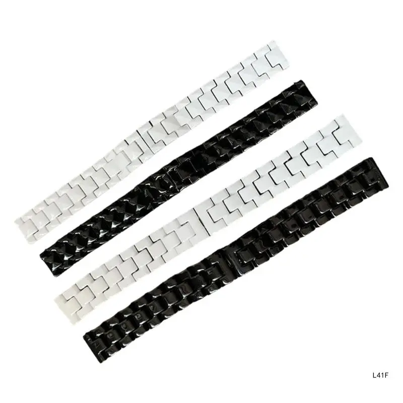 16mm/18mm Width Ceramics Watchband Replacement Watch Band Three Bead Flat End Watch Strap for Stylish Men and Women