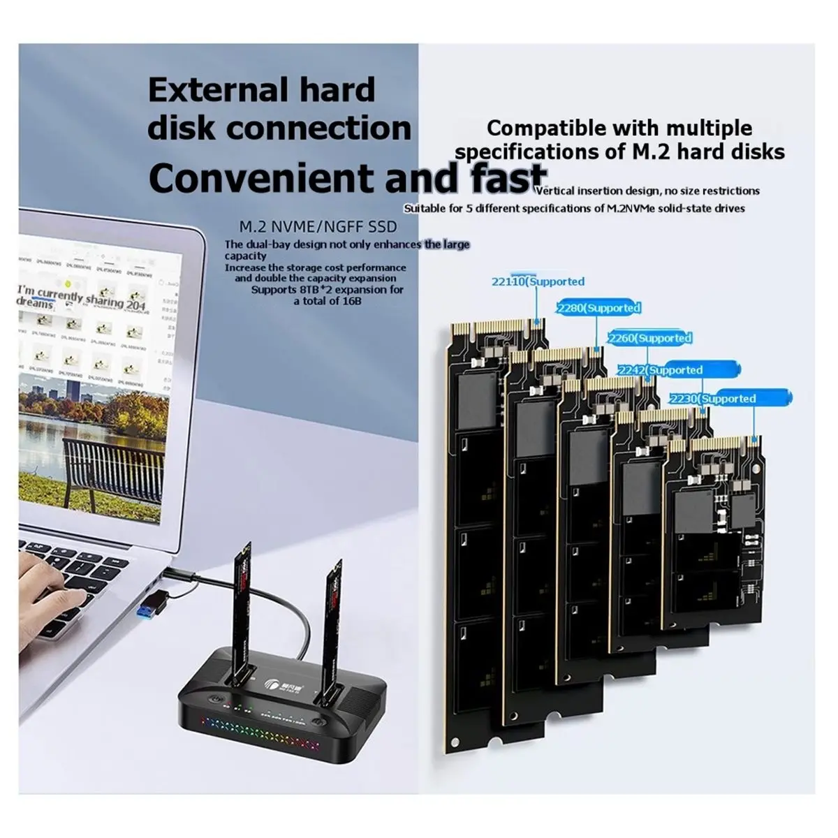 [VALUE PACK]M.2 NVMe/SATA Dual-Bay Hard Drive Docking Station Offline Clone Hard Disk USB 3.2 Gen2 SSD Adapter