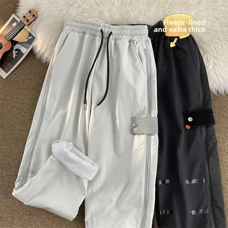 

Thiened Fce Straight Leg Men's Casual Pants American High Street Zipper Waterproof Trousers Loose Trendy Brand Long Pants