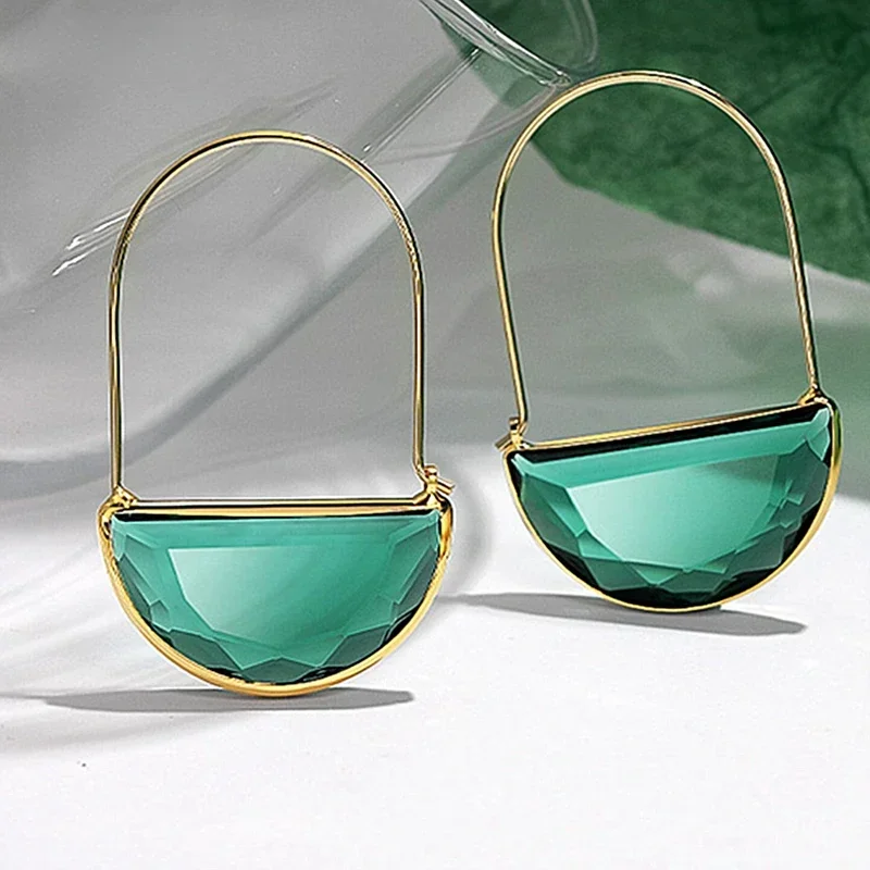 

Fashion Transparent Multicolor Crystal Glass Half Circle Pendant Earrings for Women Personality Geometry Hoop Earrings Gift 2025