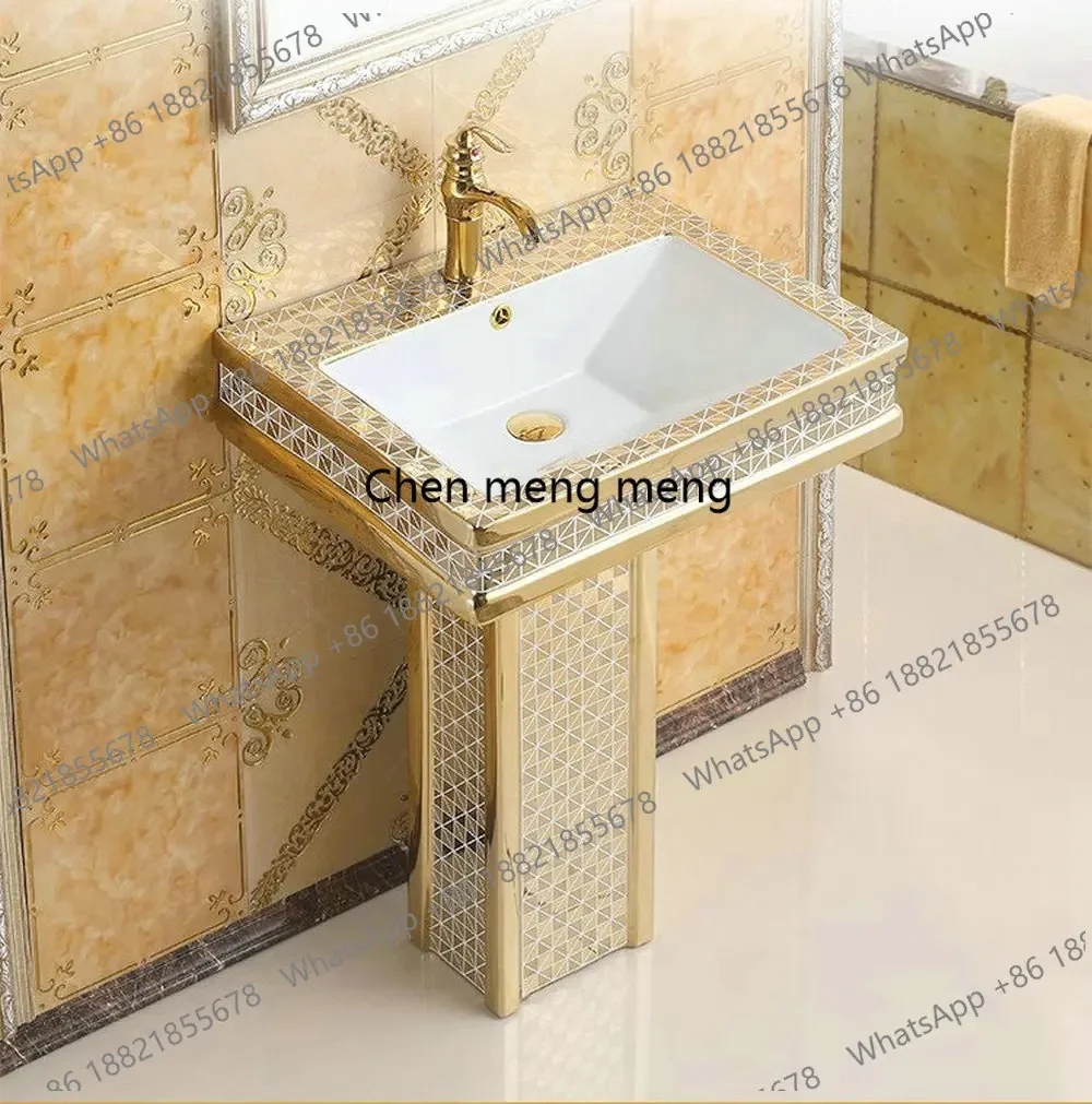 New arrive Gold Modern Stylish Round Washbasin Ceramic Bathroom Sink With Stand Pedestal Sink