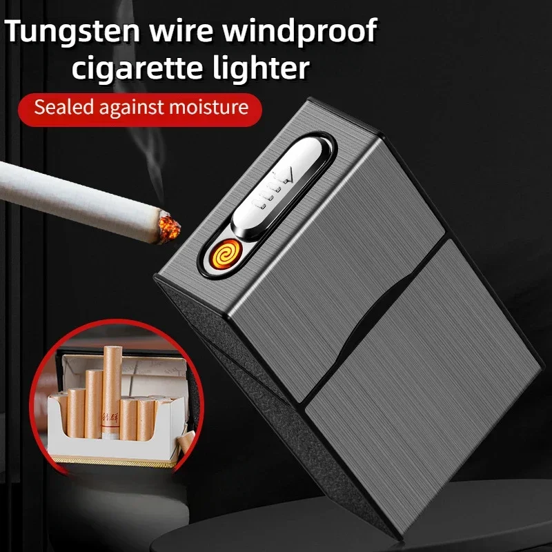 The Latest Metal Rechargeable Cigarette Box with 20 Regular Cigarettes and Fireworks Integrated USB Charging Cigarette Lighter