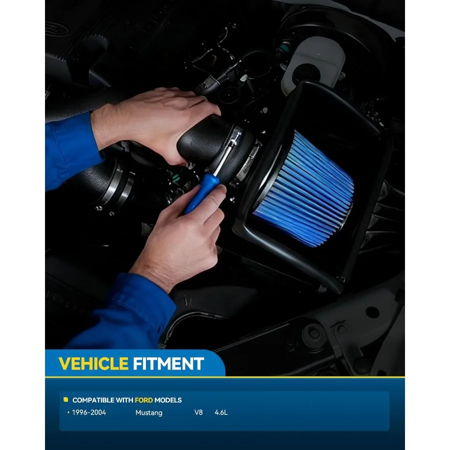 High-Performance 3.5" Cold Air Intake Kit System Designed for  Mustang Models from 1996 to 2004 with V8 4.6L Engine Enhances Eng