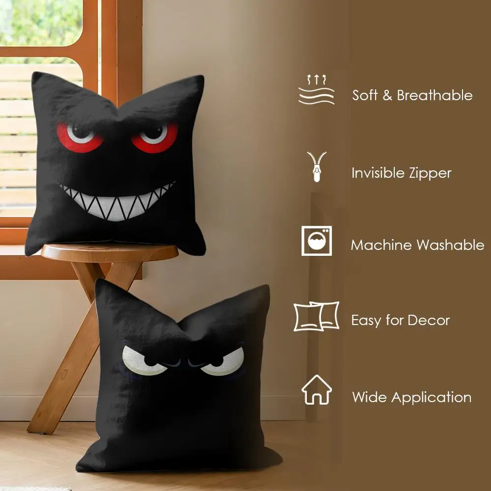 Cartoon Spooky Face Cushion Cover Soft Short Plush Pillow Cover Smooth Cozy Texture Aesthetic Cushion Case Home Decor