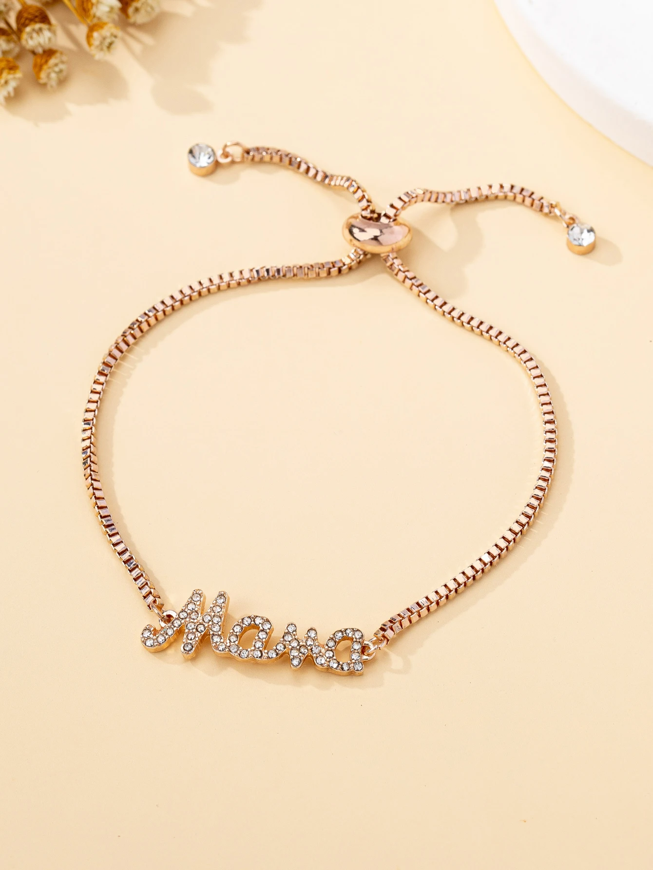Adjustable Mama Rhinestone Bracelet, Elegant & Classic Mother's Day Gift with Slider Bead Closure, Choose Your Color