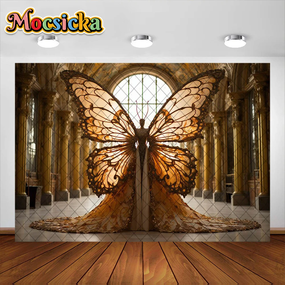 Butterfly Wings Photography Background Golden Room Window Decoration Female Pregnant Woman Portrait Photo Backdrop Studio Props