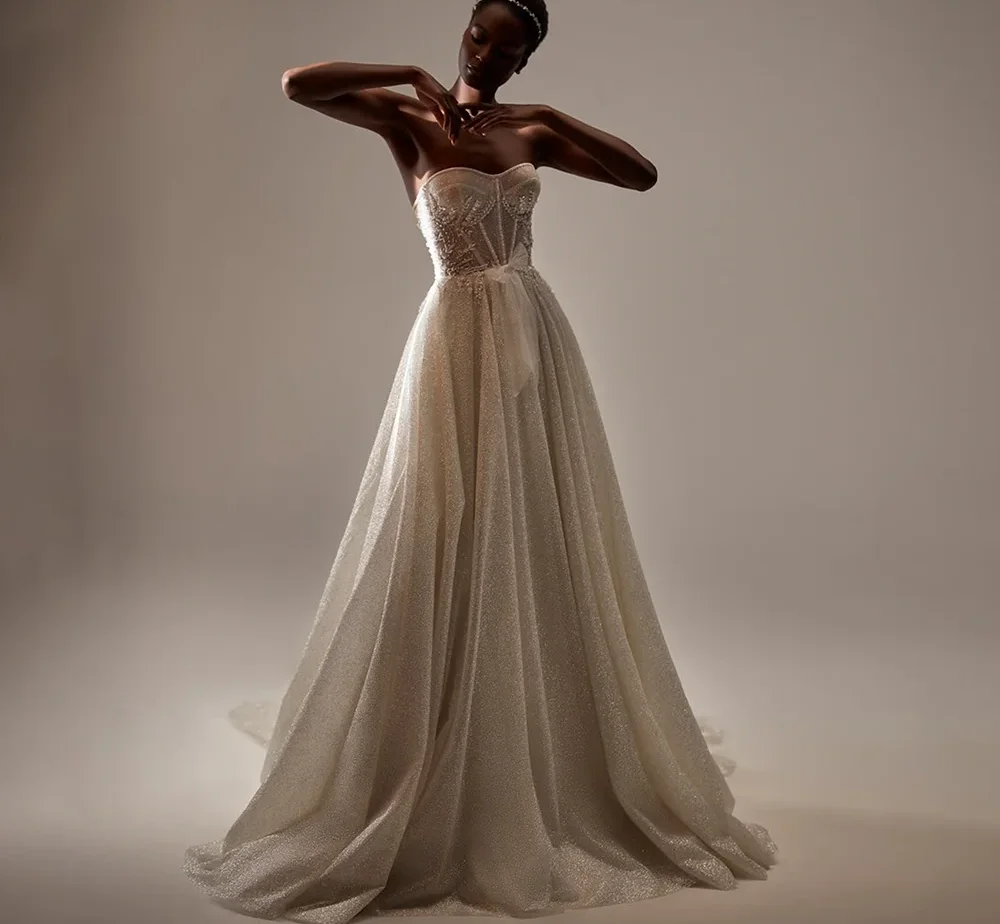

Glitter African Prom Dress 2026 Strapless Beads Lace Appliques Sequins Long Evening Formal Party Gowns Pageant Robe De Soriee