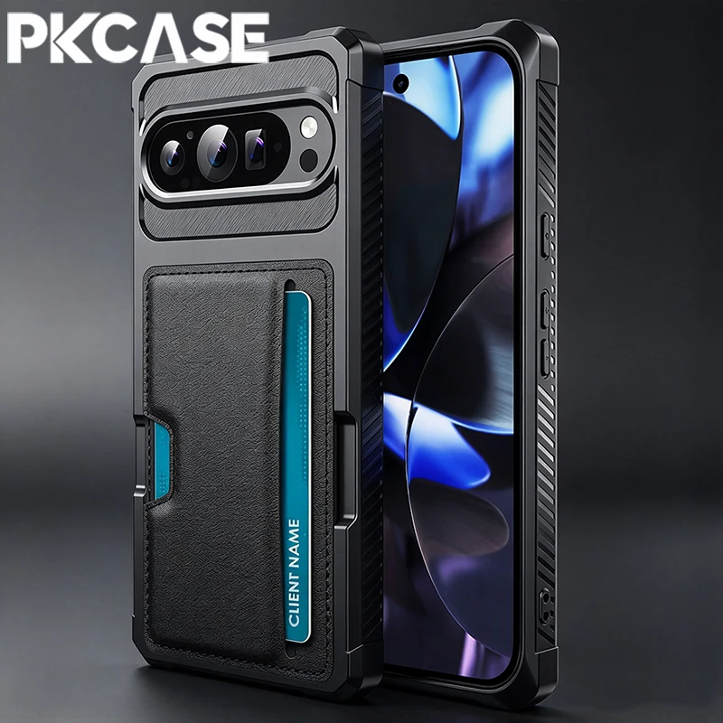 Etui na telefon z przegródką na karty PKCASE, wykonane ze skóry, do modeli Google Pixel 11, 10, 9 Pro XL, 8, 7 Pro. Wzmocnione, odporne na wstrząsy etui do modeli Google Pixel 9A, 8A, 7A.