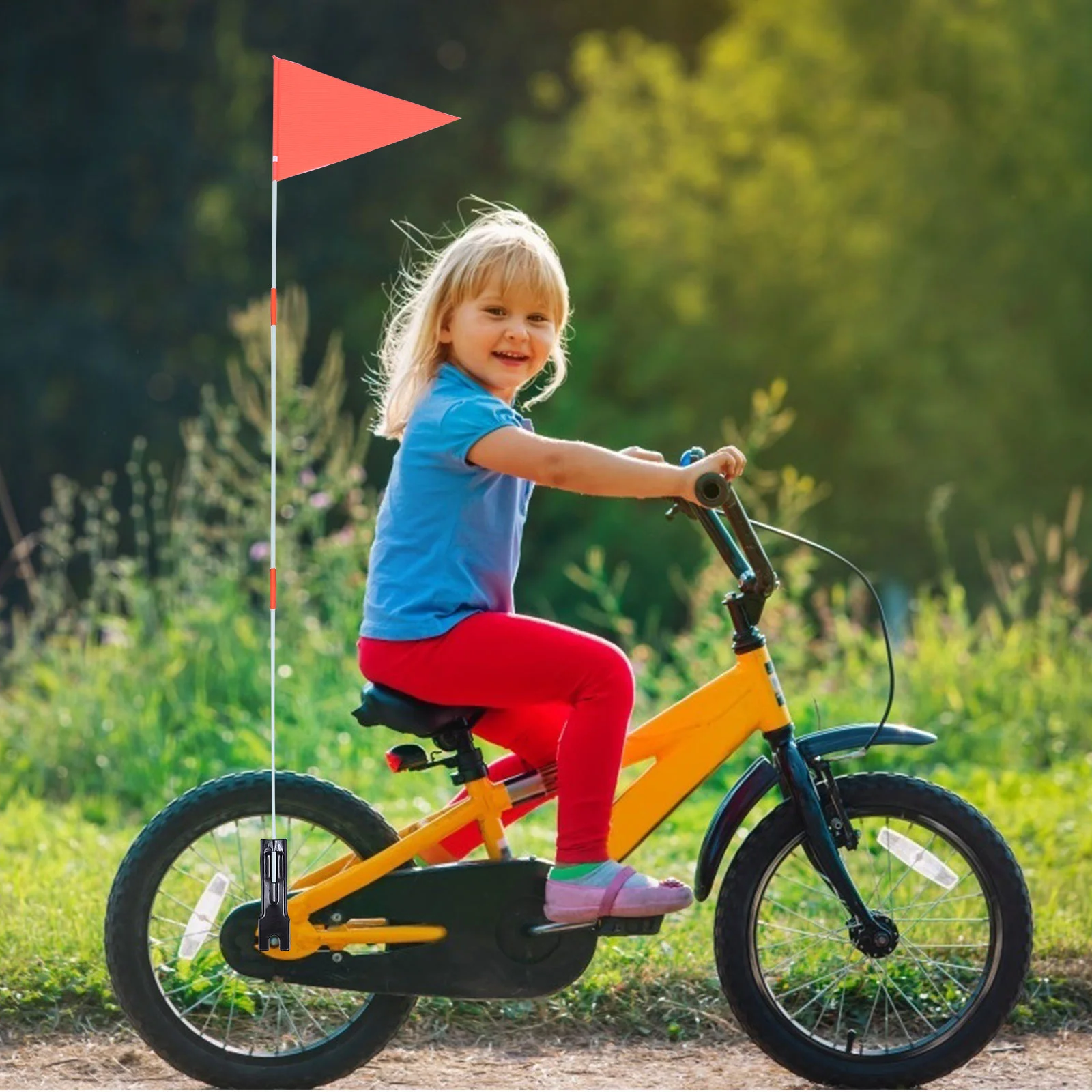 1 Set Bike Safety Flag Fiberglass Pole Children\'s Tail Triangular Flag