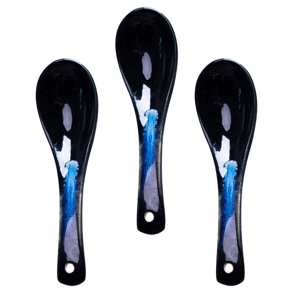 

3Pcs Creative Ceramic Soup Spoons Premium Material Ergonomic Handle Multipurpose Porridge Rice Eating Kitchen Tableware