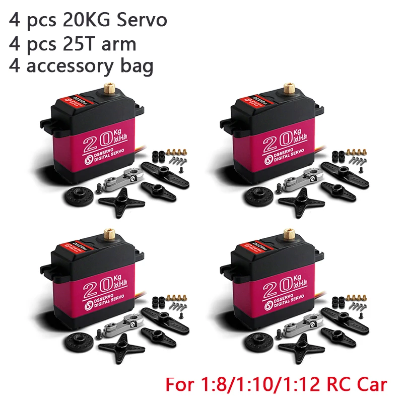 

4 pcs rc servo 20KG DS3218 or PRO digital servo baja servo high torque and speed 0.09S metal gear for 1/8 1/10 Scale RC Cars