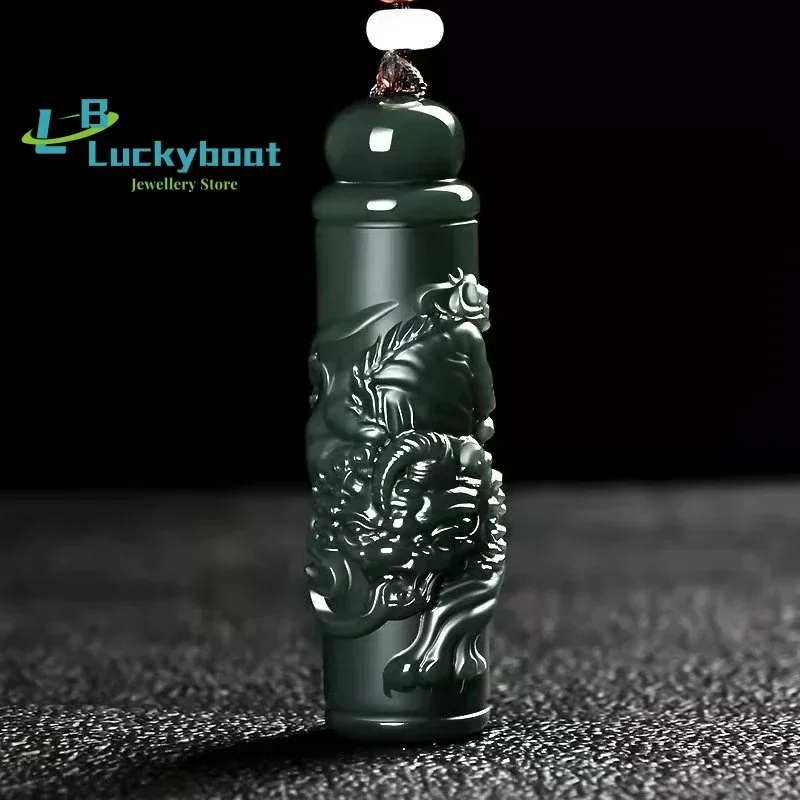 Hot Selling Natural Hand-carve Hetian Jade Cylindrical Pixiu Necklace Pendant Fashion Jewelry Men Women Luck Gifts