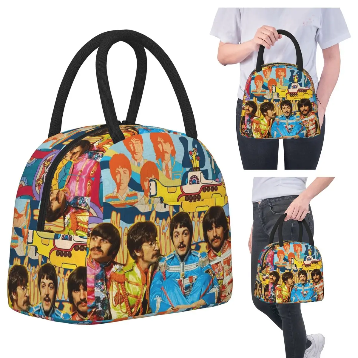 

Harajuku The Beatle Memebers Art Insulated Lunch Bag for Kid School Cooler Thermal Food Box Tote Leakproof Lunch Boxes Container