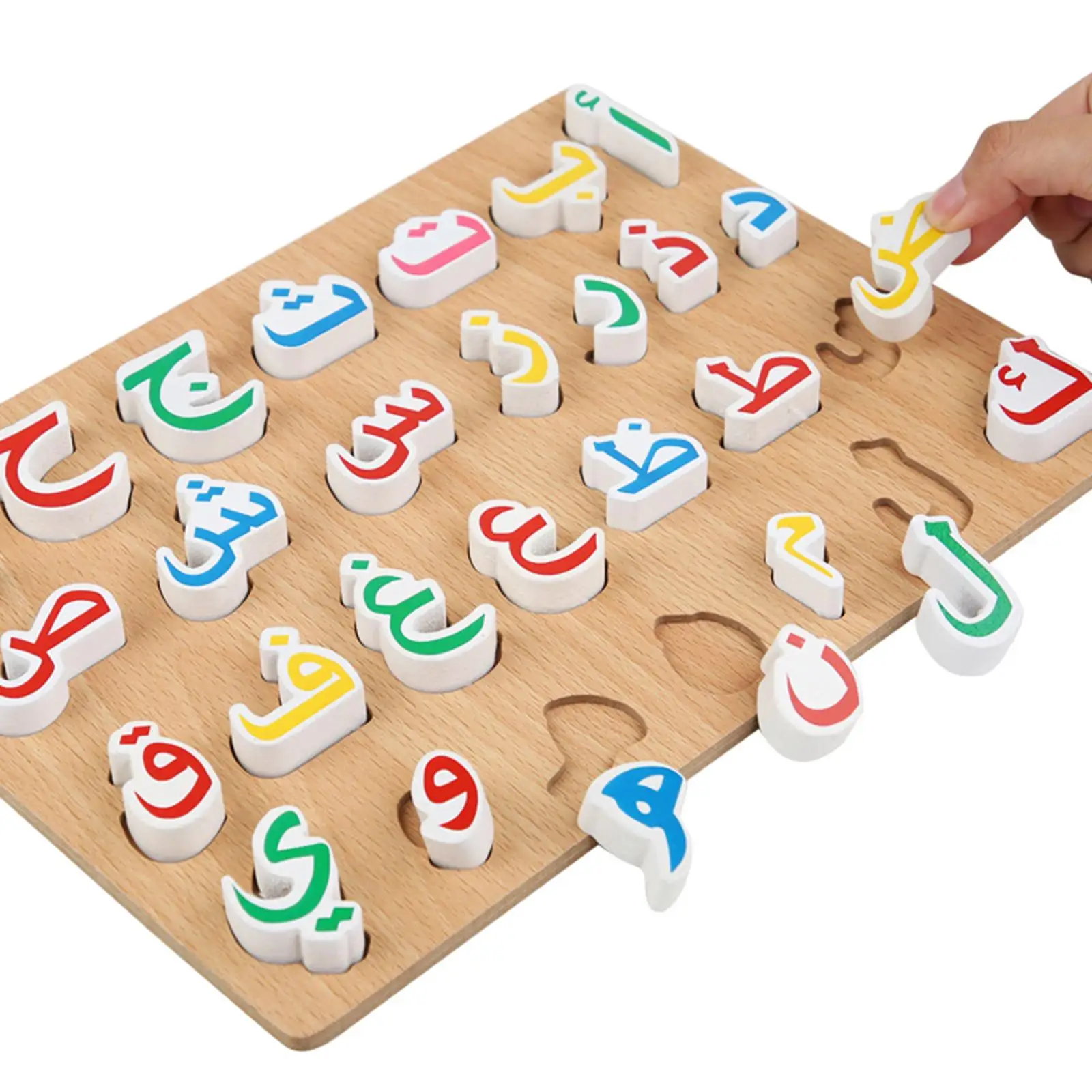 Wood Toddlers Arabic Alphabet Puzzles Board Measure 11.5x8.5x0.6inch Smooth Finishing