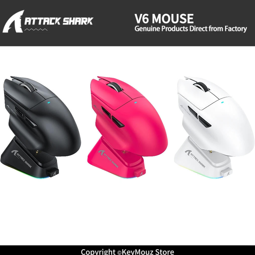 ATTACK SHARK V6 Tri-Mode Ergonomic Mouse PAW3311 Sensor 25K DPI BK52820 MCU 500mAh Battery for PC Laptop Office Work