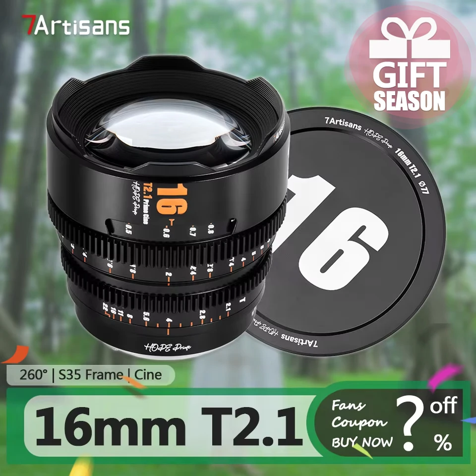 7artisans 16mm T2.1 Cine Lens S35 Frame for Camera Photography with Sony E A7RIII Fujifilm XT-100 XE-4 Canon R5 M43 Mount