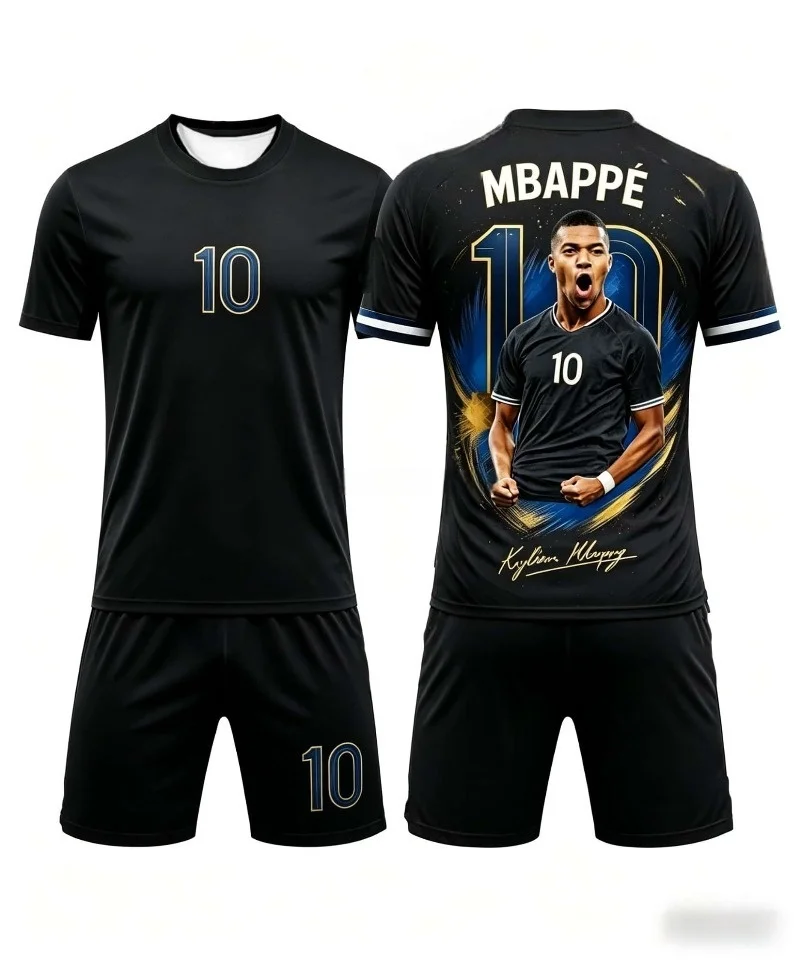 Sommerlicher Verkaufsschlager: Modische Neue Mbappe-Kollektion # 10 Fußball-T-Shirt- und Shorts-Sets mit kurzen Ärmeln, atmungsaktiv, bequem, für die ganze Familie – Detail 6