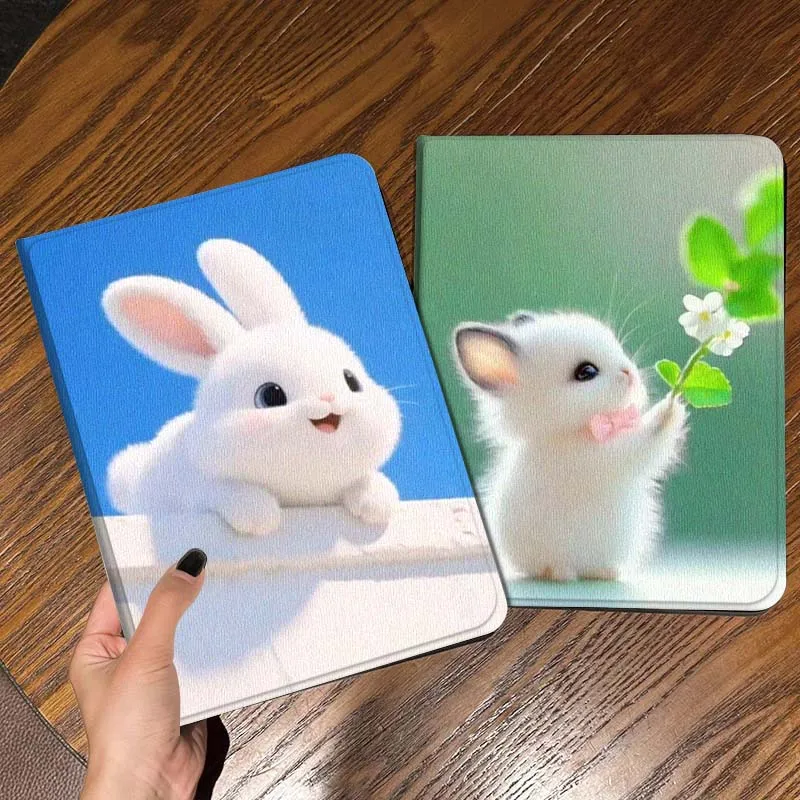 

Cartoon Cute White Rabbit Art For iPad Pro Air Mini 2 3 4 5 6 7 6th 7th 10th 11th 10.2 9.7 10.5 11 Foldable Tablet Case Gift