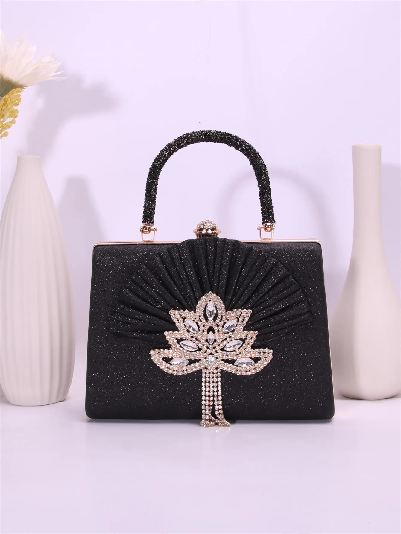 Fächerförmige Plissierte Abendtasche, Tragbare Dinner-Tasche im Ausländischen Stil, Einfaches Design, Schulter-Umhängetasche – Detail 3
