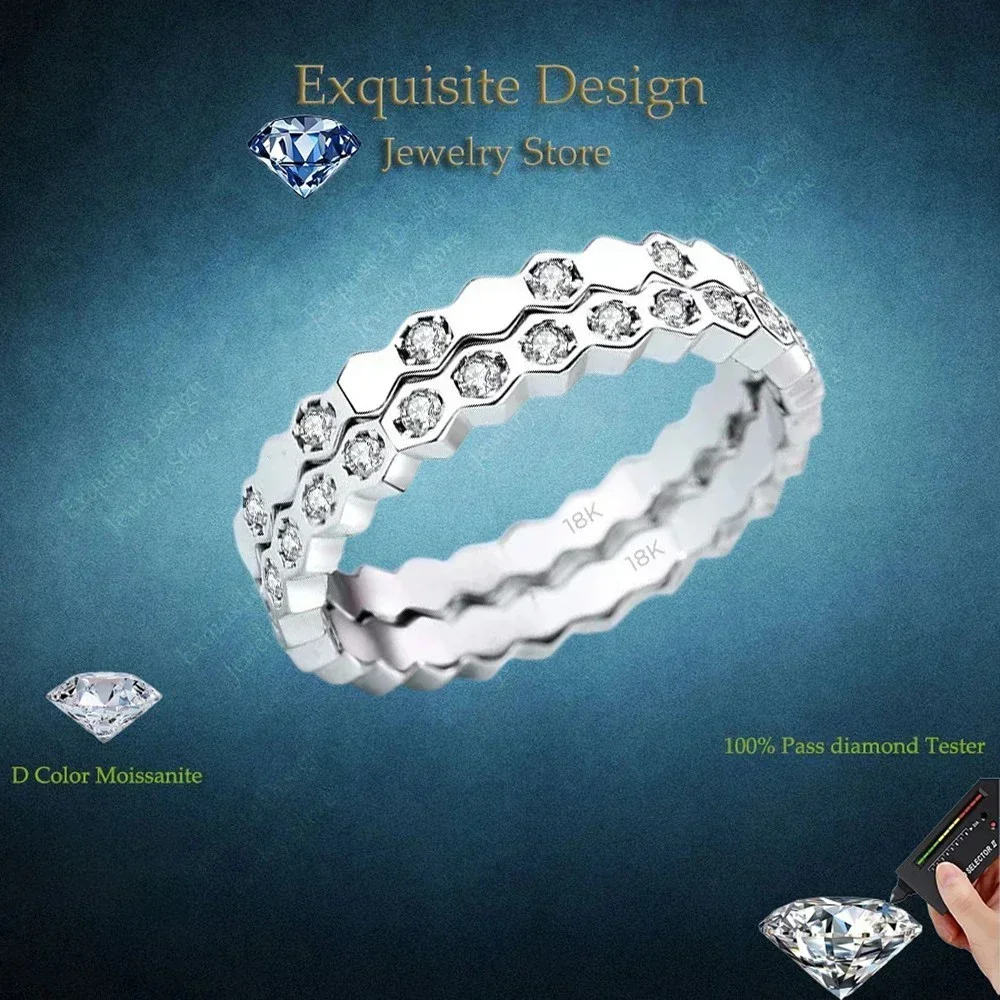 Exquisite Design Honeycomb White Gold 18K Full or Half Moissanite Ring, Diamond Beehive Rings Ins for My Love Lady Womens