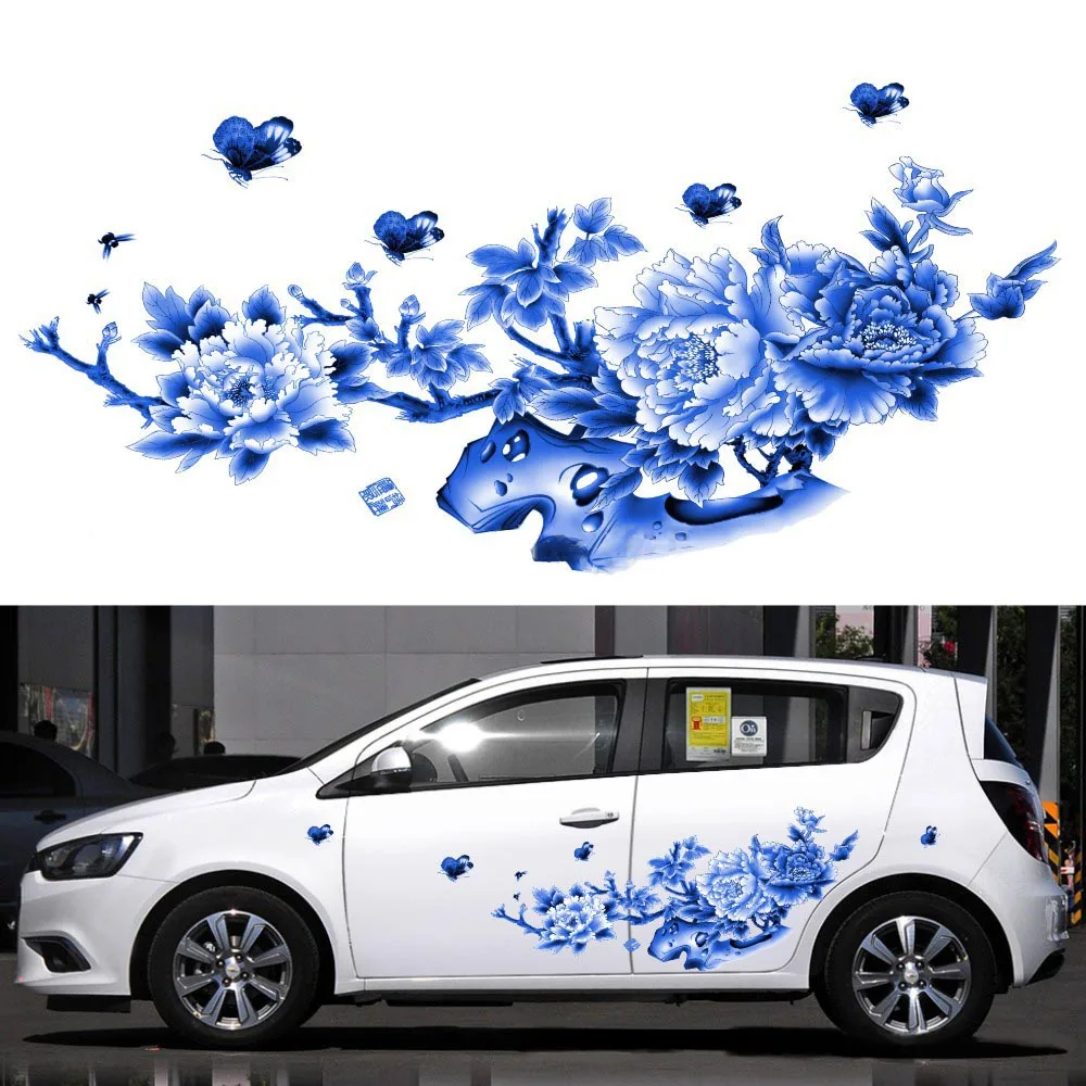 

Blue Fairy Peony Flower Body Sticker Personalized Modification Car Whole Car Sticker Pull Pattern, Anti scratch, Reflective.